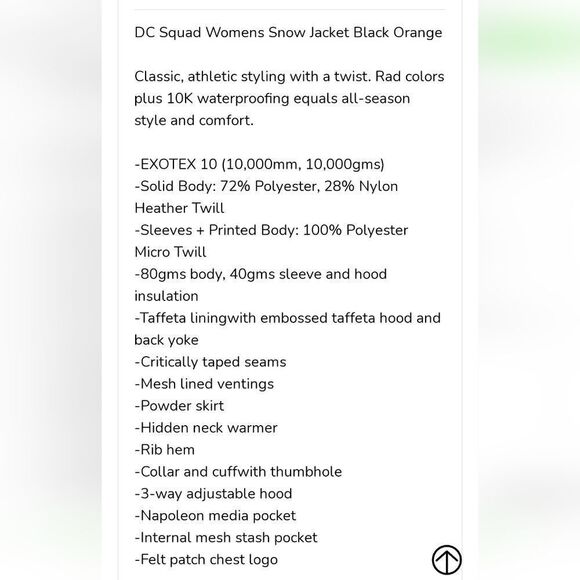 DC Squad 10K Women's Snow Jacket in Black & Orange - Picture 16 of 16